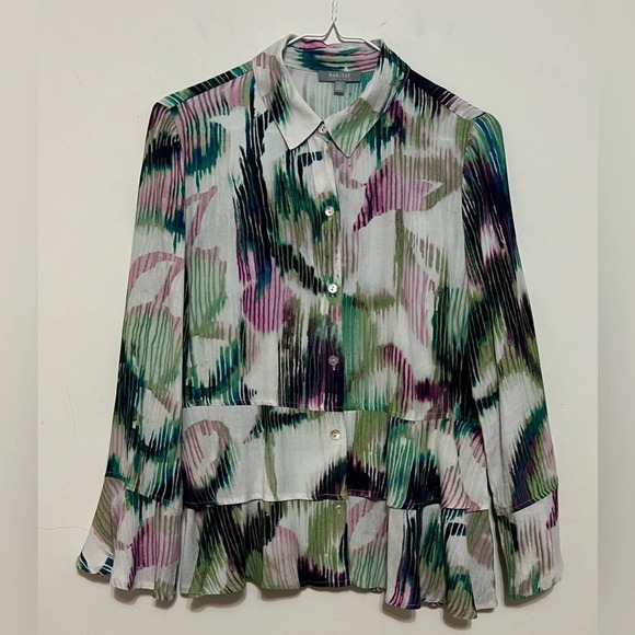 Habitat Clothes to Live In Watercolor Tiered Ruffled Bell Sleeve Blouse XS - Picture 1 of 11